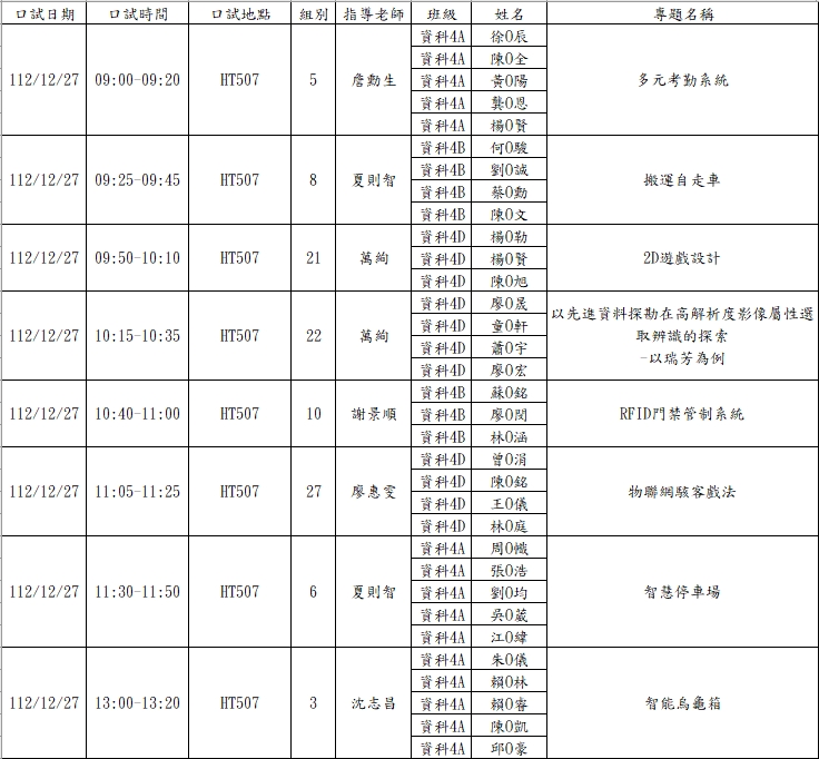 12/27口試時間